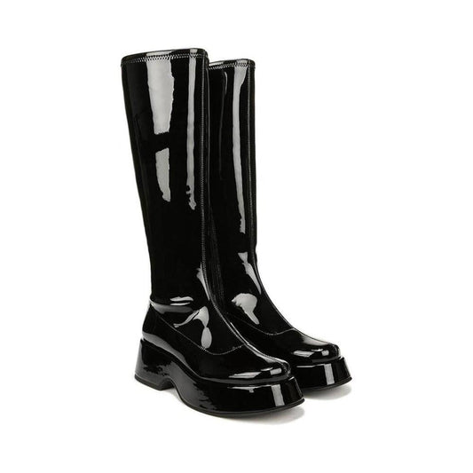 Kimberly Black Knee High Moto Boots
