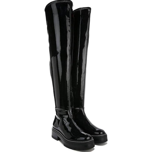 Lydia Black Patent Knee High Moto Boot