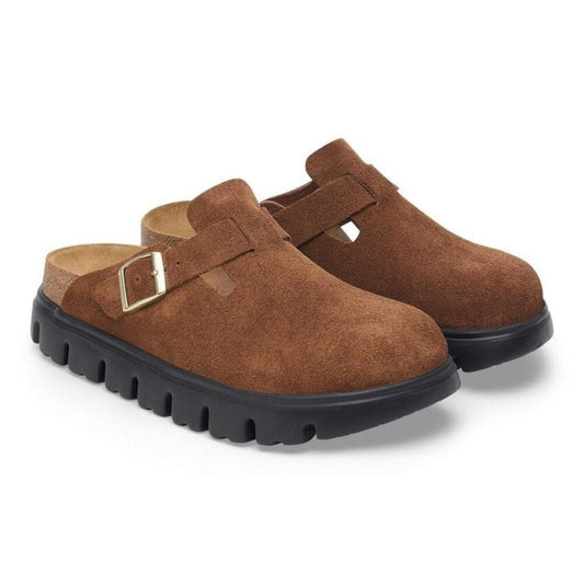 Papillio Boston Chunky Dark Tea Suede Leather Clogs