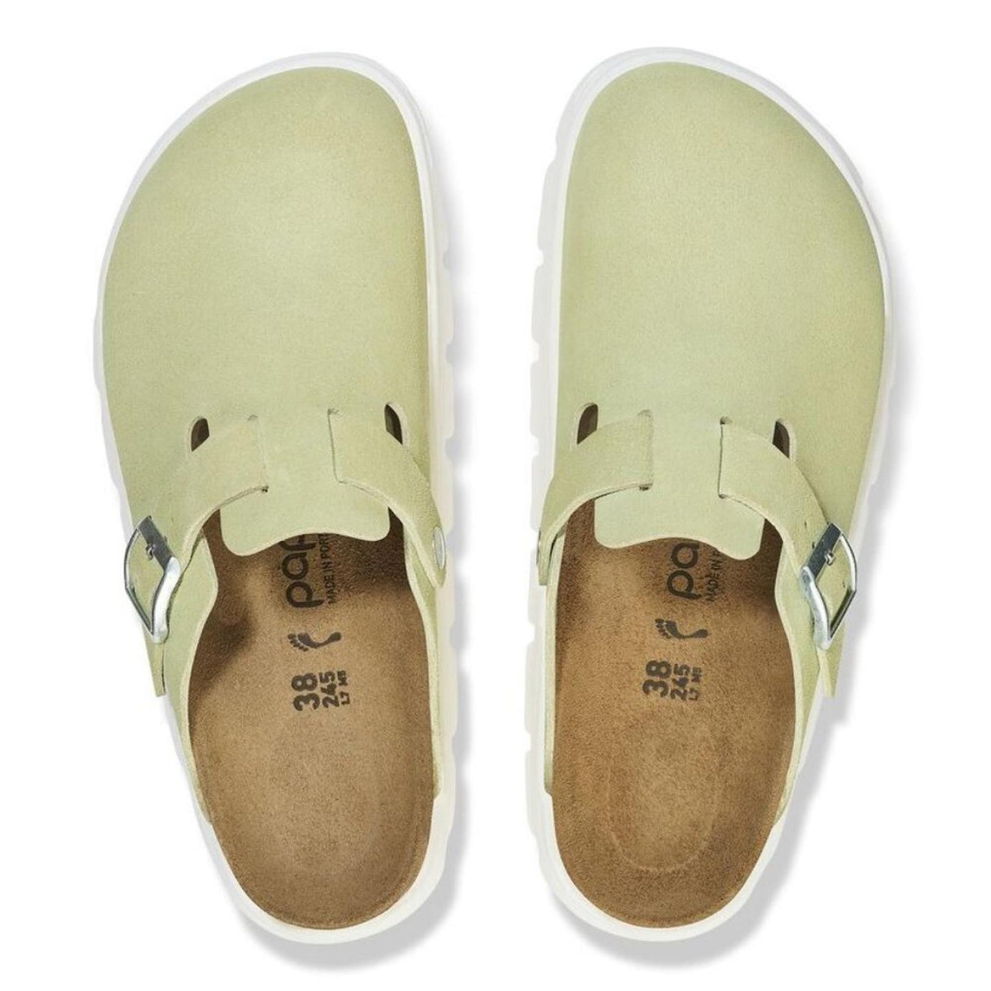 Papillio Boston Chunky Faded Lime Suede Leather Clogs