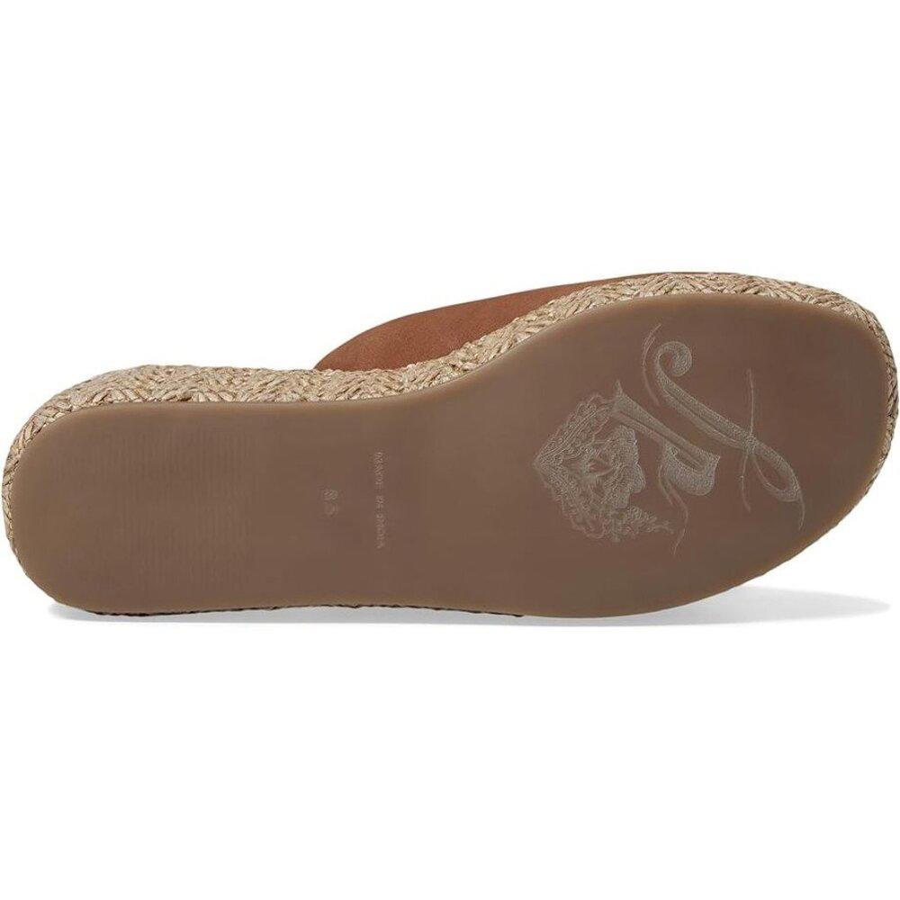 Free People Sandals Harbor Tan Leather Raffia Platform Slides