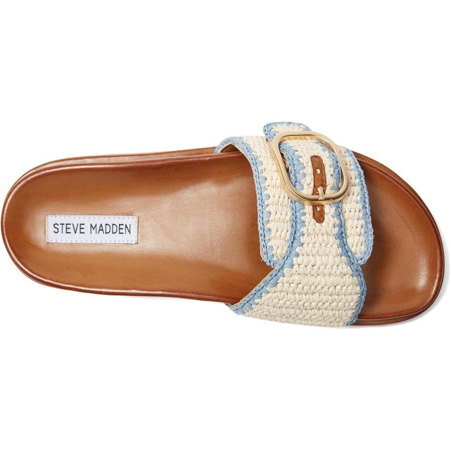 Steve Madden Shoes Memphis Ligh Blue Raffia Buckle Slide Sandals