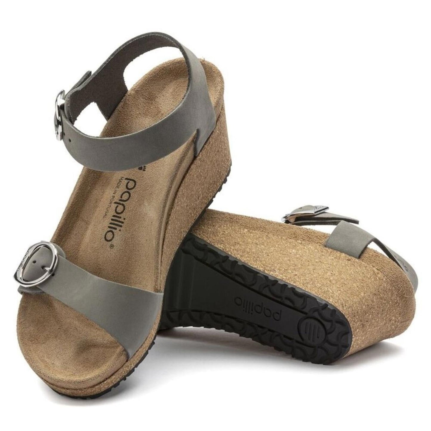 Papillio Soley Dove Grey Nubuck Leather Wedge Sandals