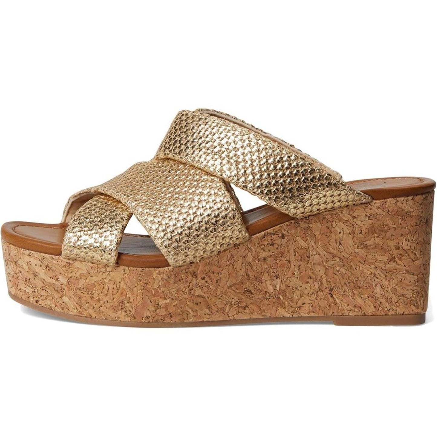 Abi Gold Faux Raffia Wedge Sandals