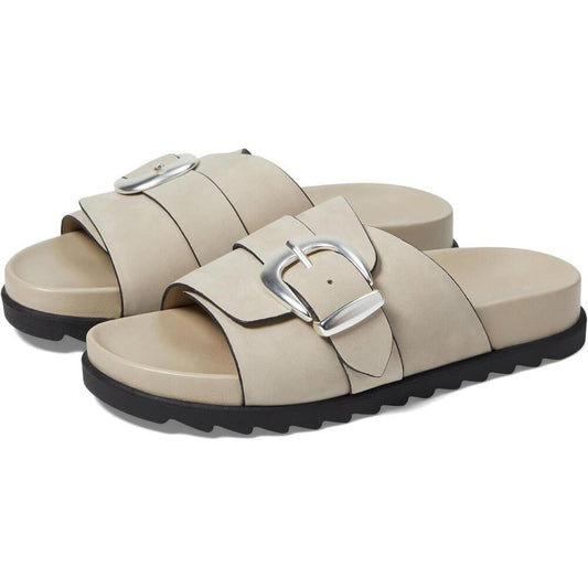 Hattie Sand Leather Buckled Slide Sandals