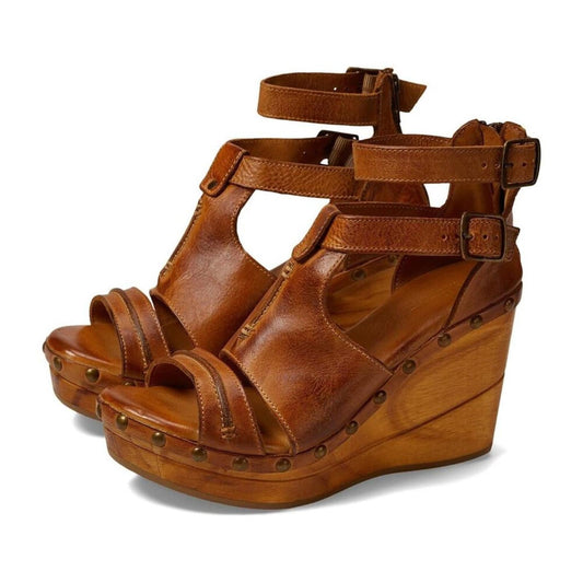 Princess Pecan Dip-Dye Leather Wedge Sandals