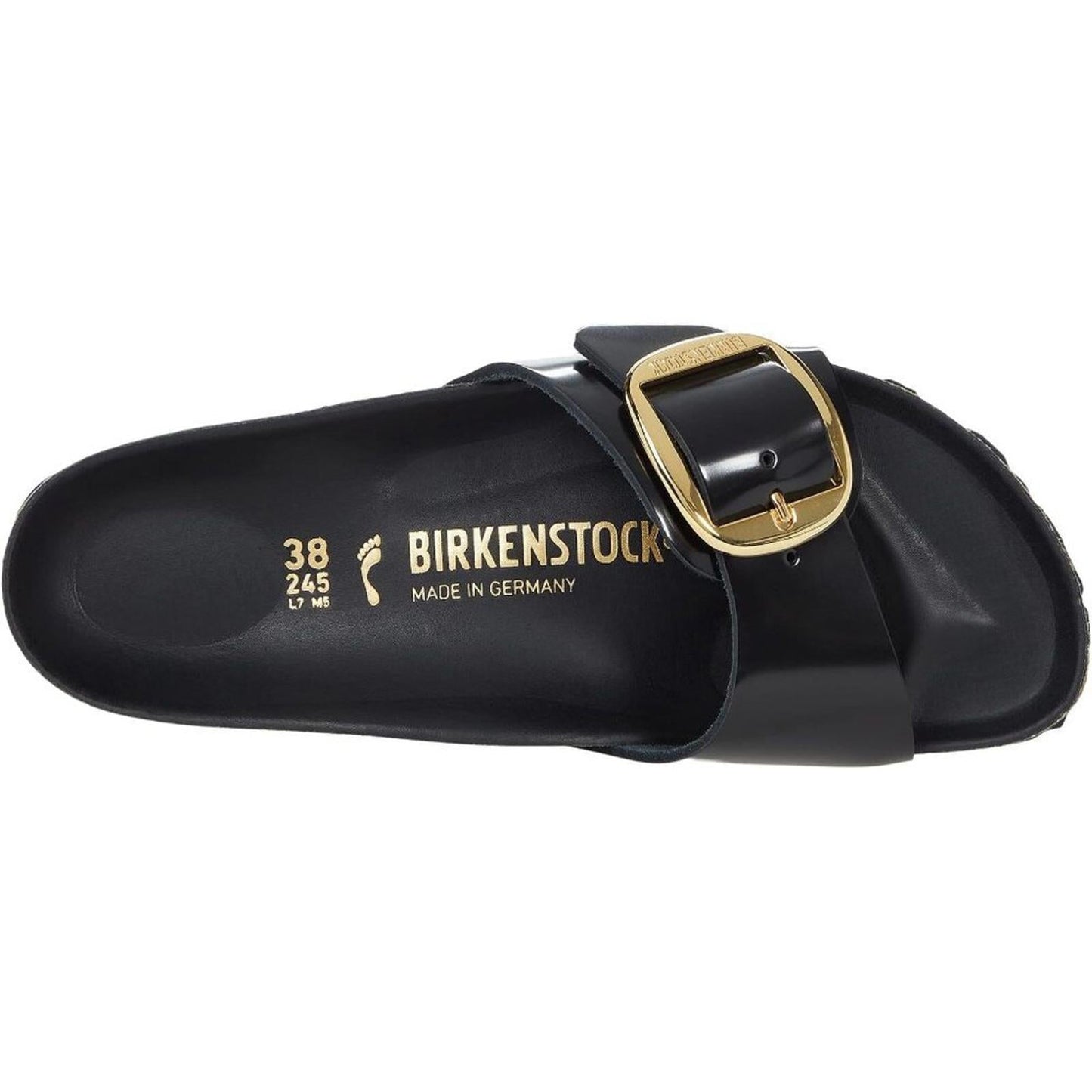 Madrid Black Shine Big Buckle Slide Sandals