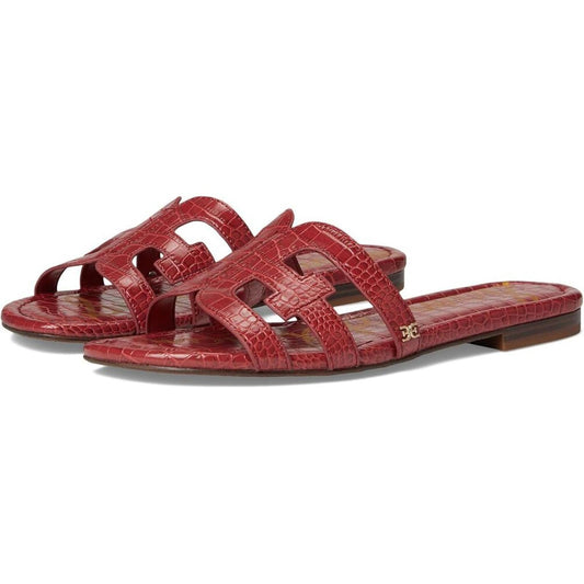 Bay Dark Rose Leather Flat Slide Sandals