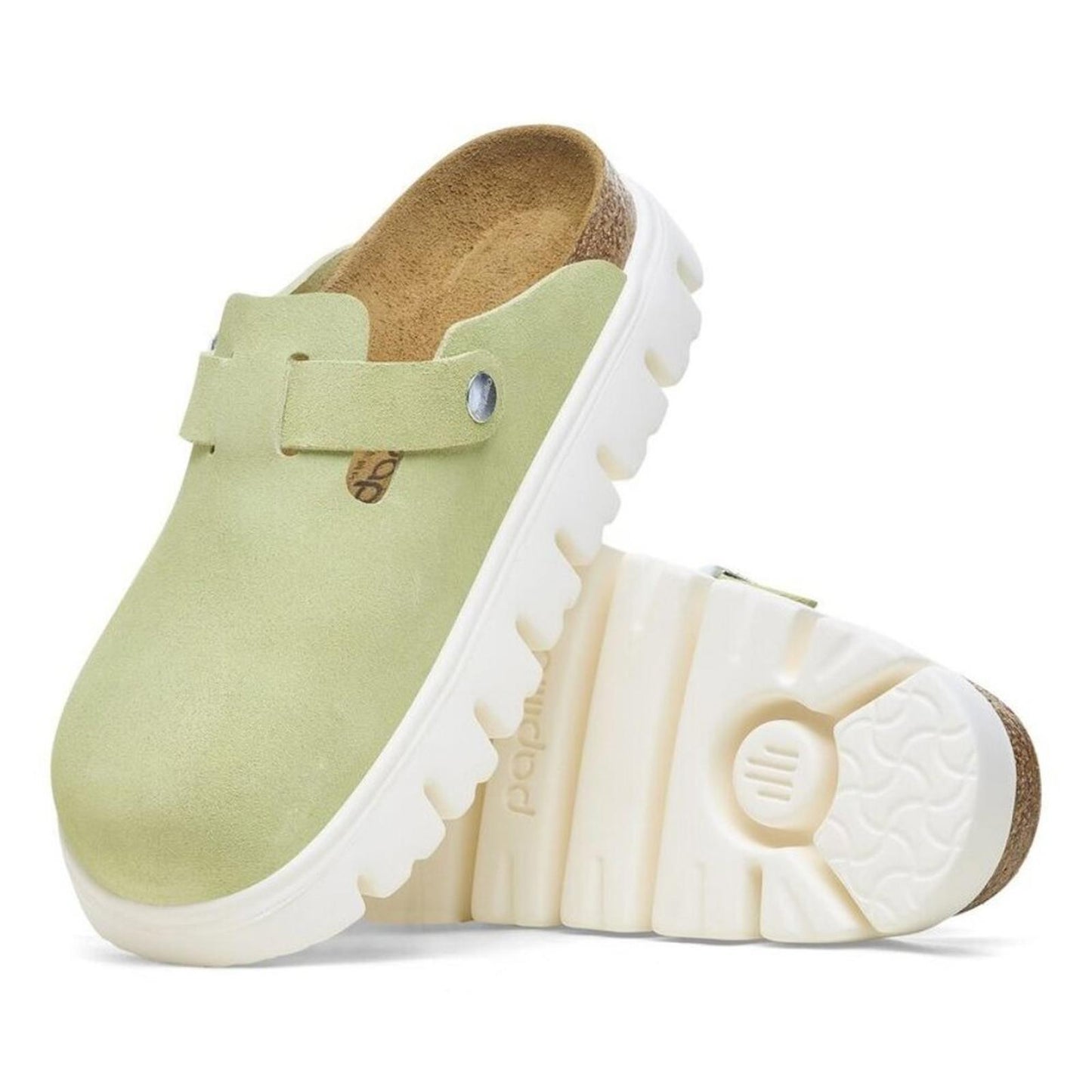 Papillio Boston Chunky Faded Lime Suede Leather Clogs