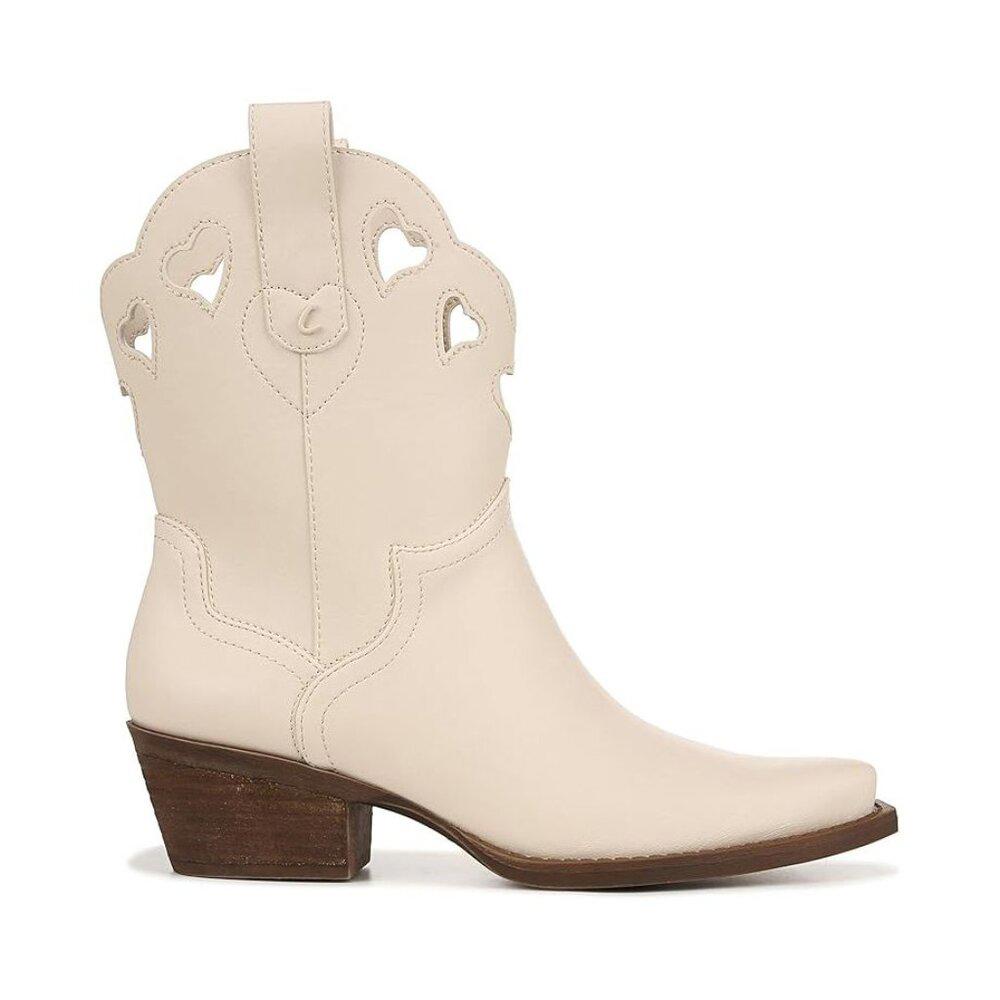 Jadia Vanilla Faux Leather Western Cowboy Ankle Boots