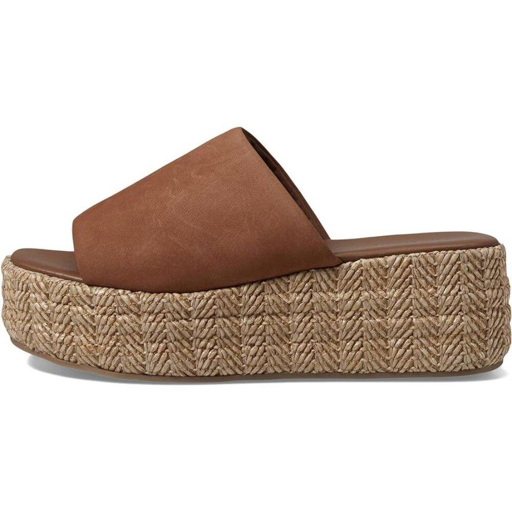 Free People Sandals Harbor Tan Leather Raffia Platform Slides