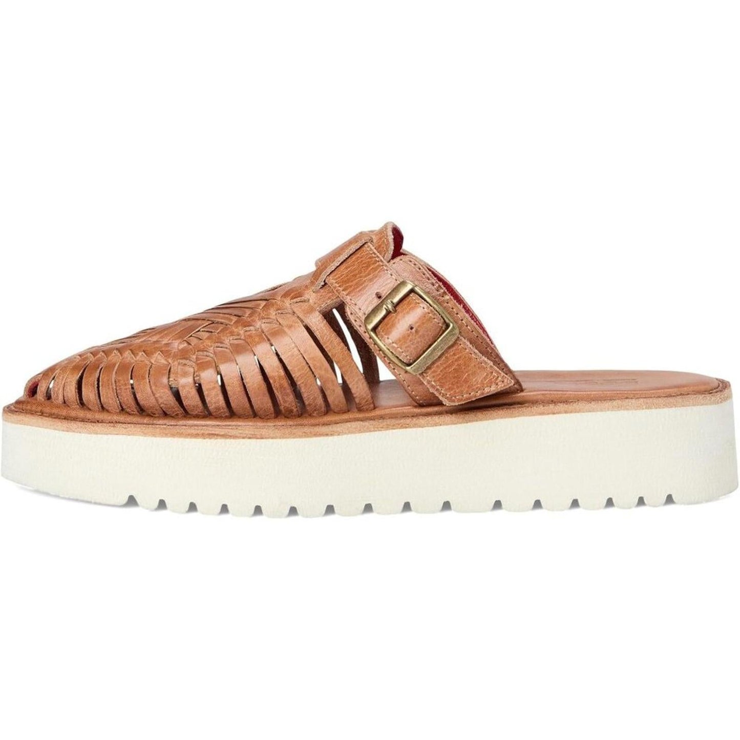 Linette Tan Rustic Woven Leather Platform Sandals