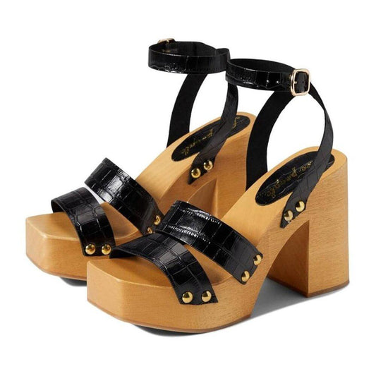 Free People Sandals Mallory Black Leather Heeled Clogs