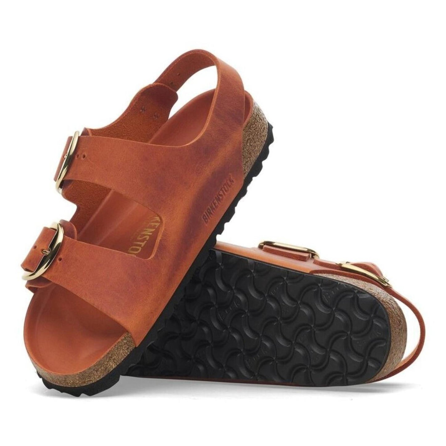 Milano Big Buckle Burnt Orange Oiled Leather Sandals