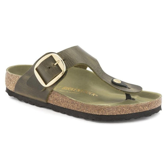 Gizeh Big Buckle Olive Green Oiled Leather Sandals