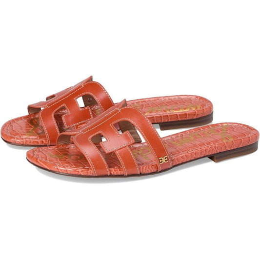 Bay Orange Sunrise Leather Flat Slide Sandals