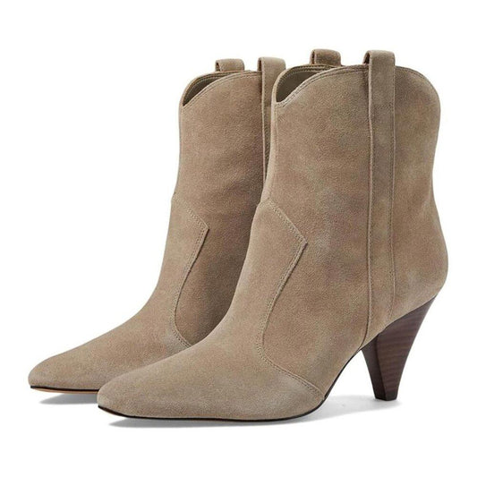 Carissa Medium Natural Suede Western Heeled Ankle Boots