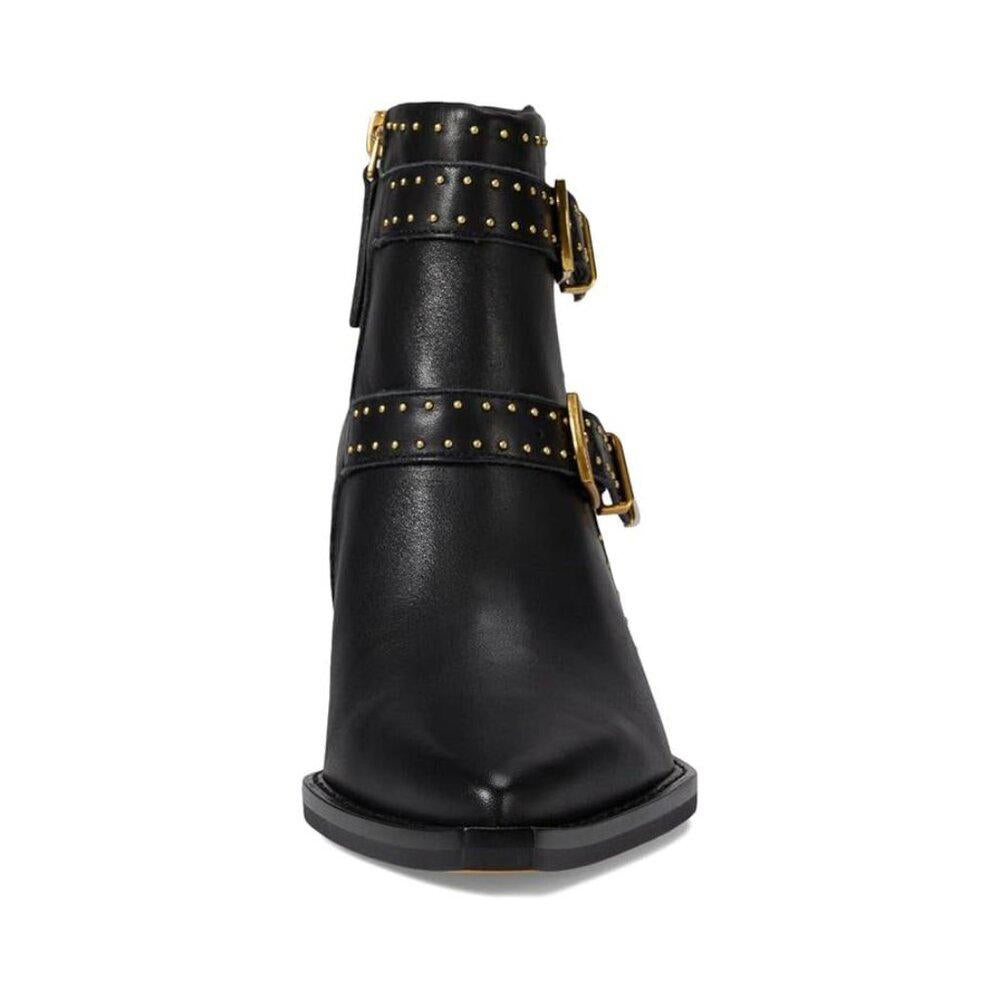 Ronnie Black Leather Studded Western Ankle Boots