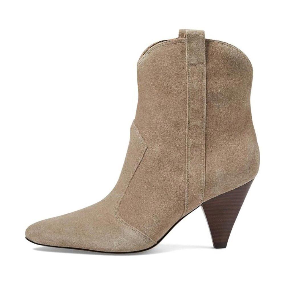 Carissa Medium Natural Suede Western Heeled Ankle Boots