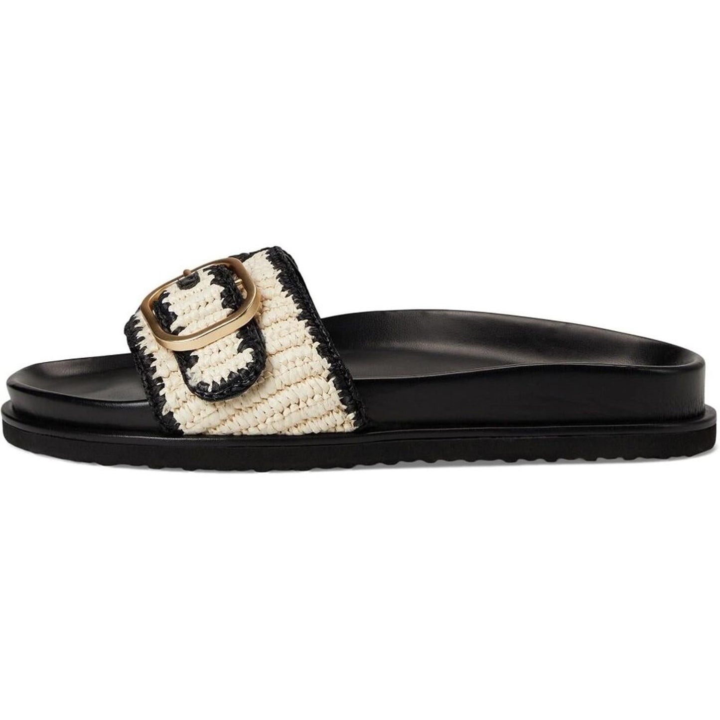 Steve Madden Shoes Memphis Black Multi Raffia Buckle Slide Sandals