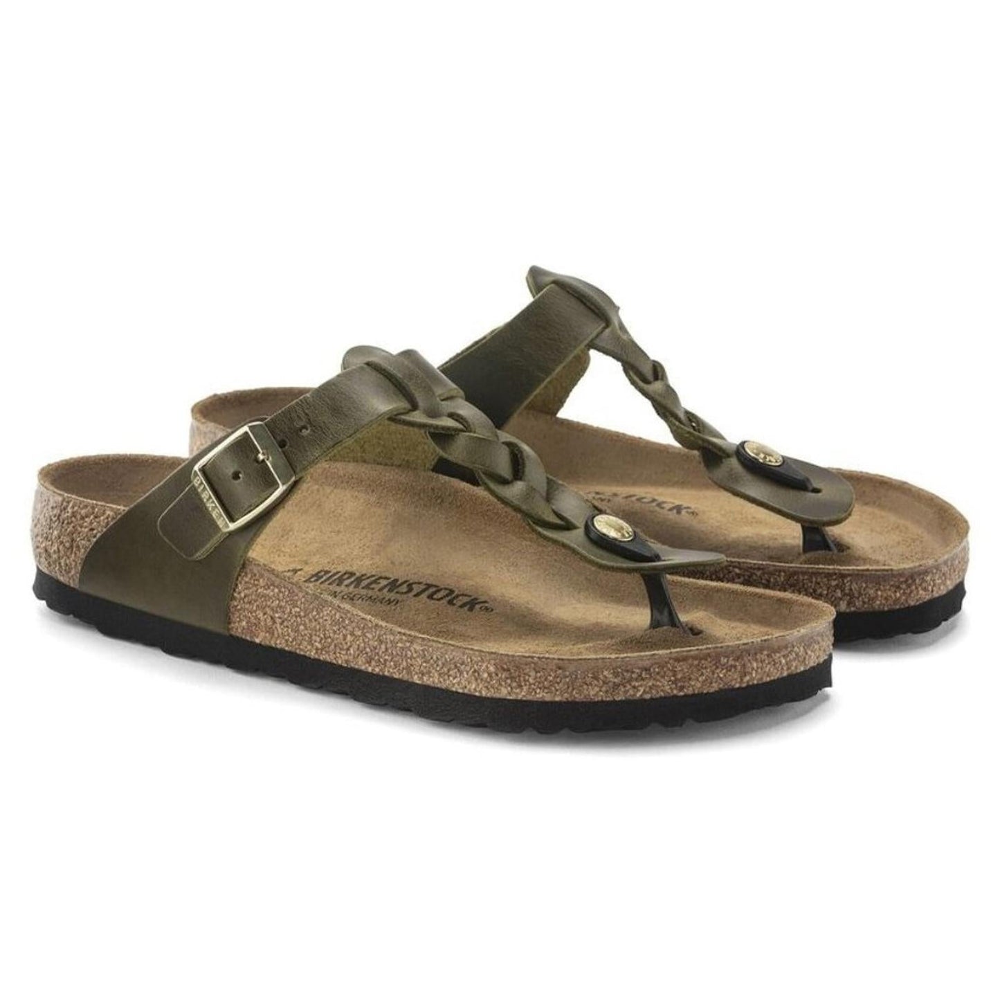 Gizeh Braided Olive Green Oiled Leather Sandals