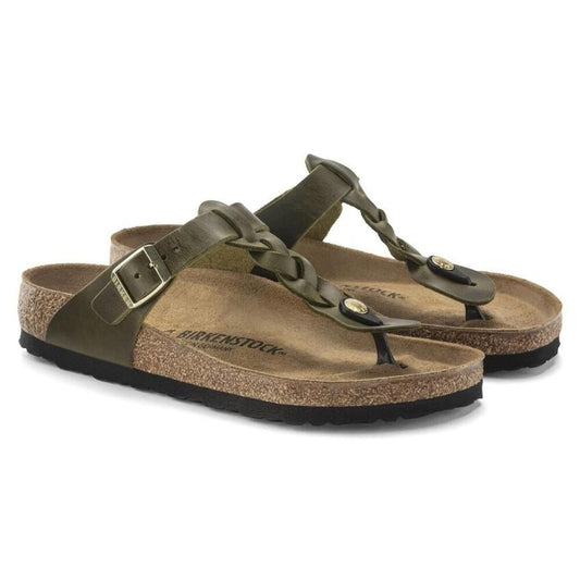 Gizeh Braided Olive Green Oiled Leather Sandals
