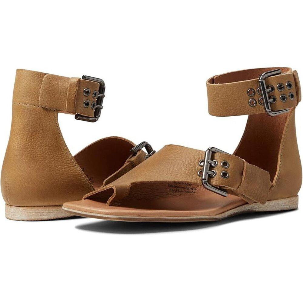 Free People Sandals Marco Sandstone Leather Buckle Flats