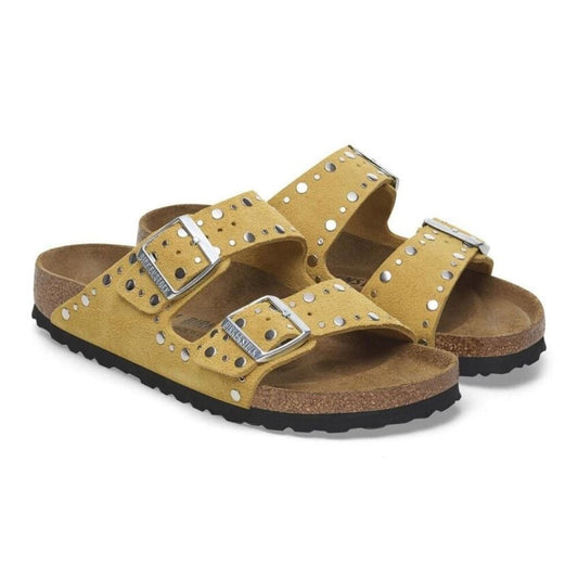 Arizona Rivets Ochre Suede Leather Sandals