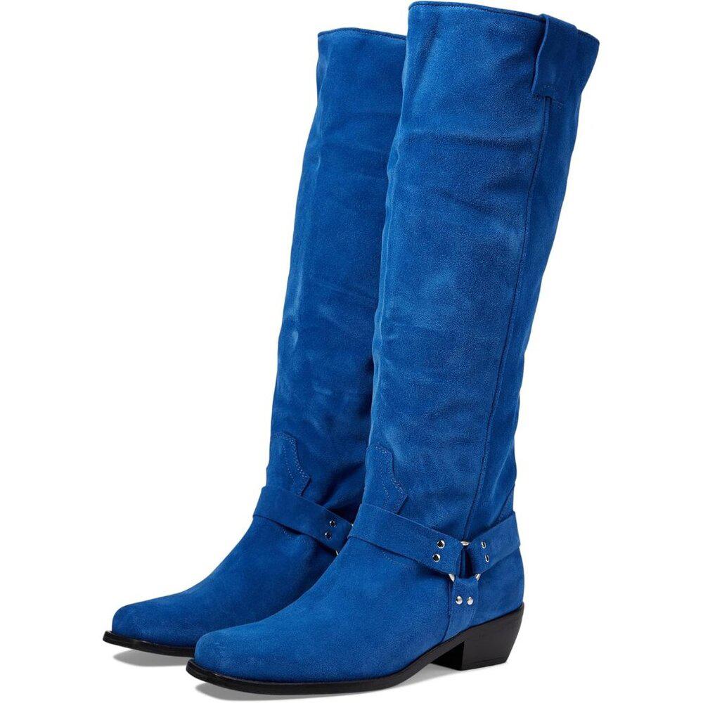 Lockhart Blue Suede Harness Knee High Boots