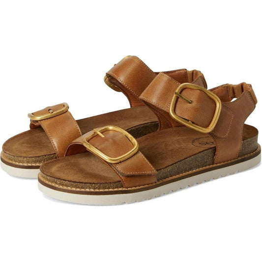 On The Double Caramel Leather Buckle Sandals