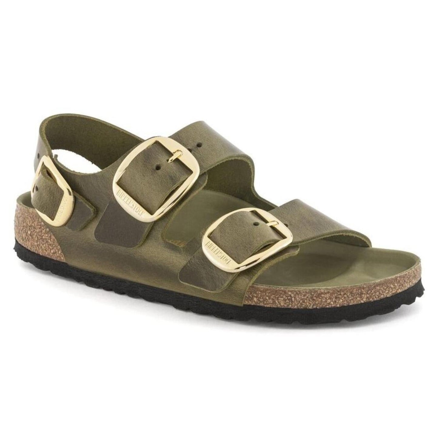Milano Big Buckle Olive Green Oiled Leather Sandals
