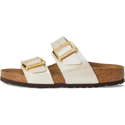 Sydney Luxe Buckle Pearl White Slide Sandals
