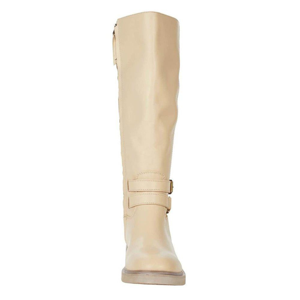 Freda White Leather Knee High Boots