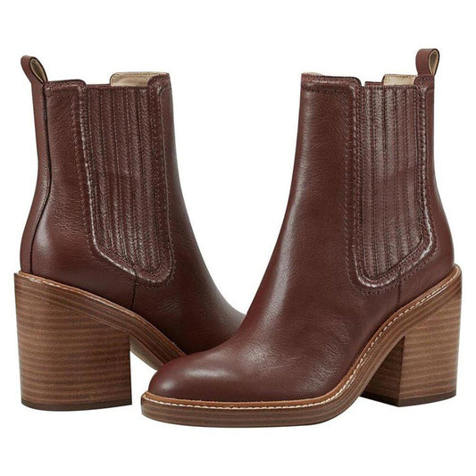 Halida Dark Natural Leather Heeled Chelsea Ankle Boots