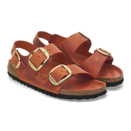 Milano Big Buckle Burnt Orange Oiled Leather Sandals