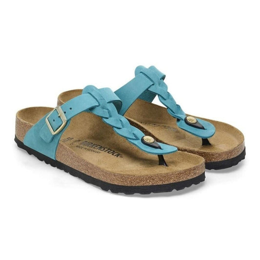 Gizeh Biscay Bay Blue Braided Oiled Leather Sandals