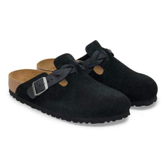 Boston Braided Black Suede Leather Clogs