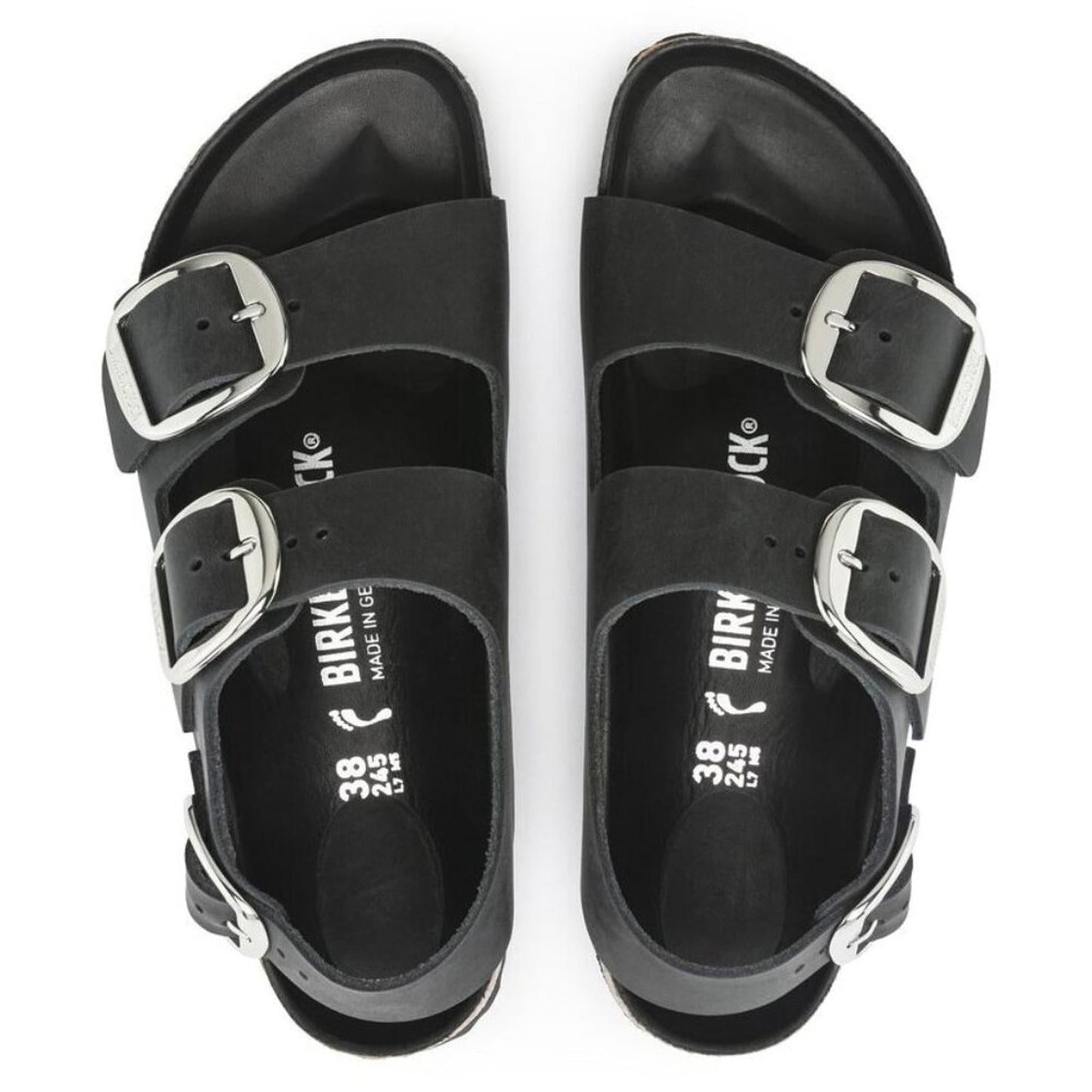 Milano Big Buckle Black Oiled Leather Sandals