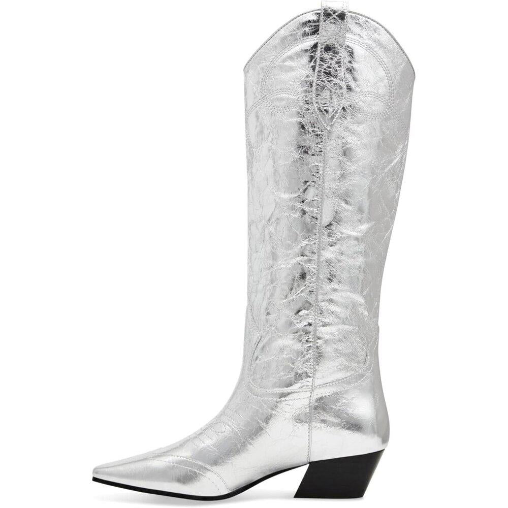 Dollie Silver Leather Western Cowboy Boots
