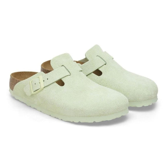 Boston Faded Lime Suede Leather Soft Footbed Clogs