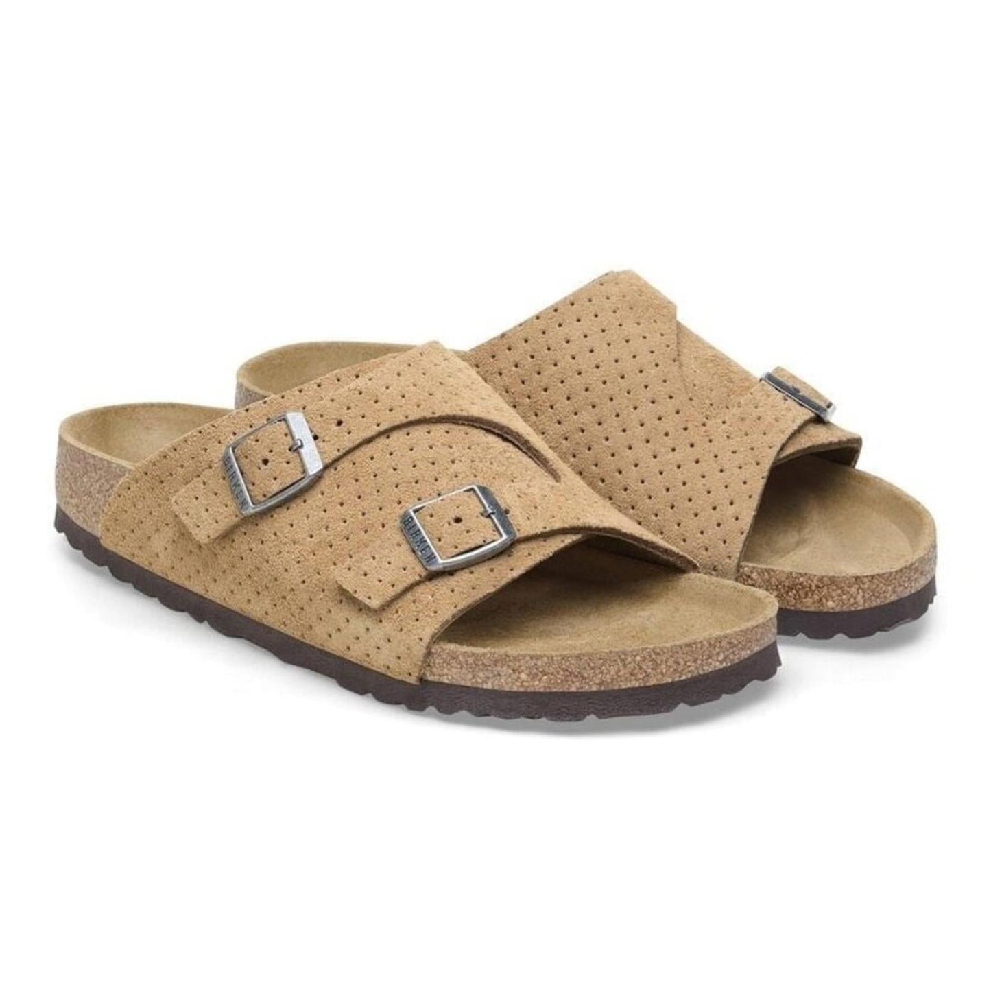 Zurich Suede Embossed Dotted New Beige Leather Sandals