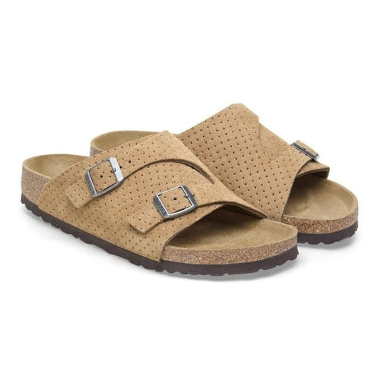 Zurich Suede Embossed Dotted New Beige Leather Sandals