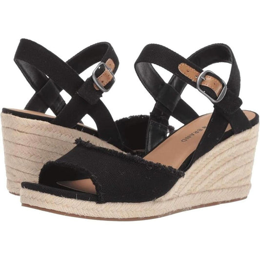 Mindra Black Espadrille Wedge Sandals