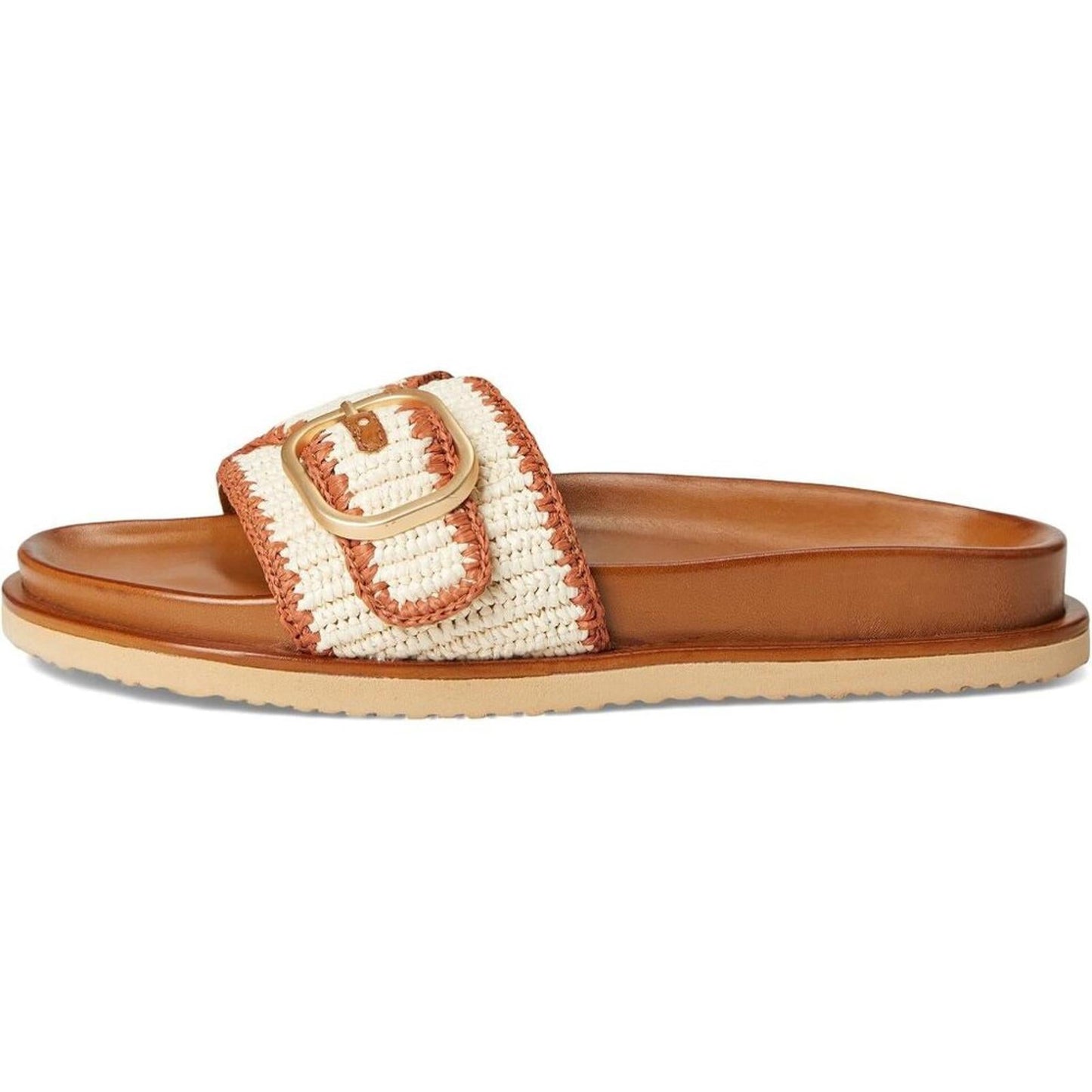 Steve Madden Shoes Memphis Cognac Multi Raffia Buckle Slide Sandals