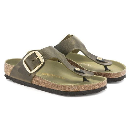 Gizeh Big Buckle Olive Green Oiled Leather Sandals