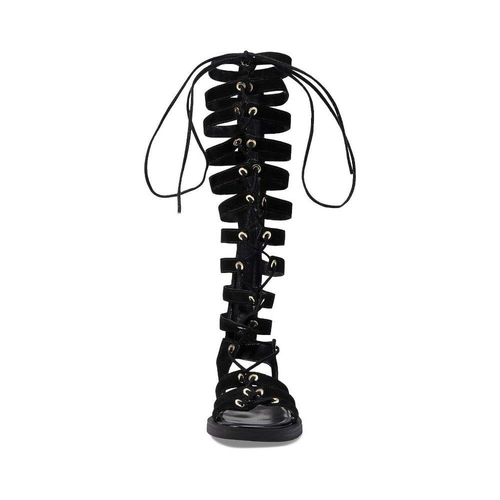Free People Sandals Sun Chaser Black Leather Gladiator Flats