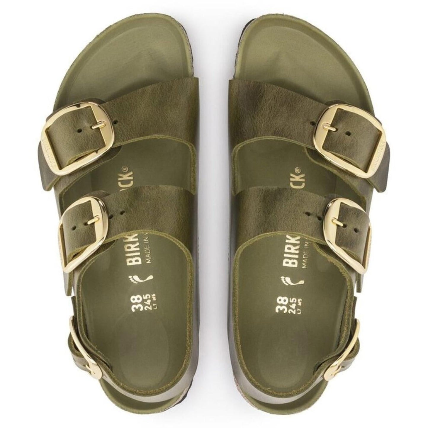 Milano Big Buckle Olive Green Oiled Leather Sandals