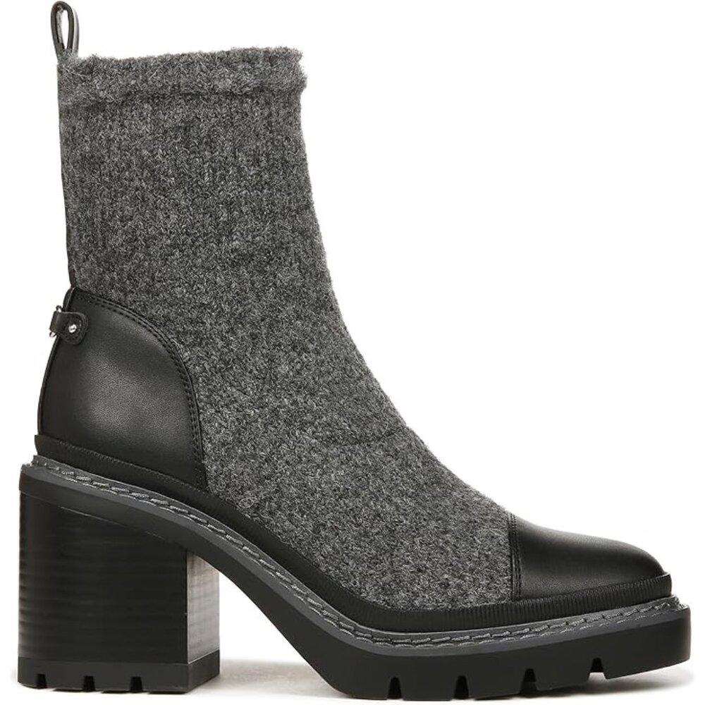 Rozanna Charcoal Black Leather Textile Heeled Ankle Boots