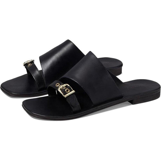 Free People Sandals Mila Black Leather Flat Slides