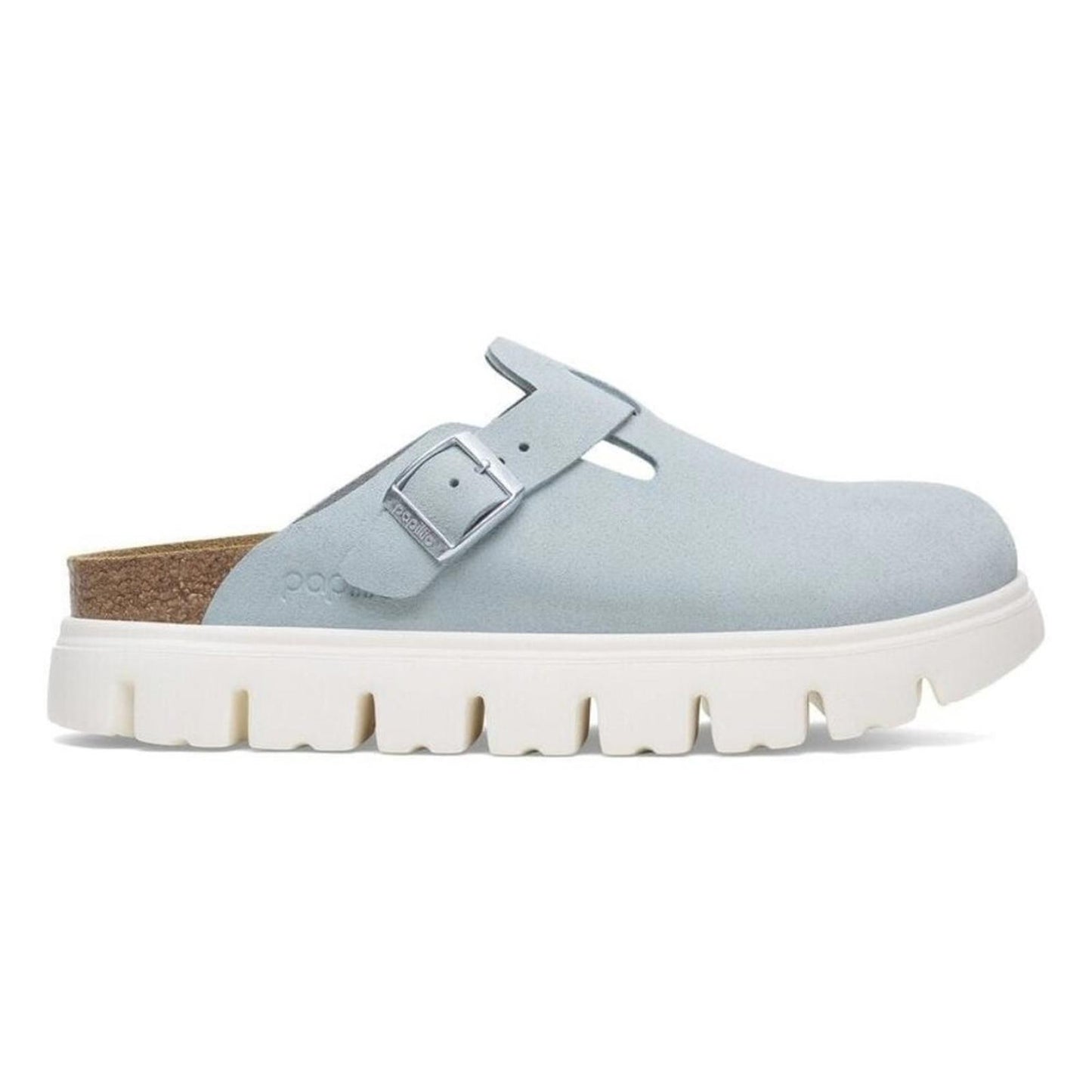 Papillio Boston Chunky Baby Blue Suede Leather Clogs